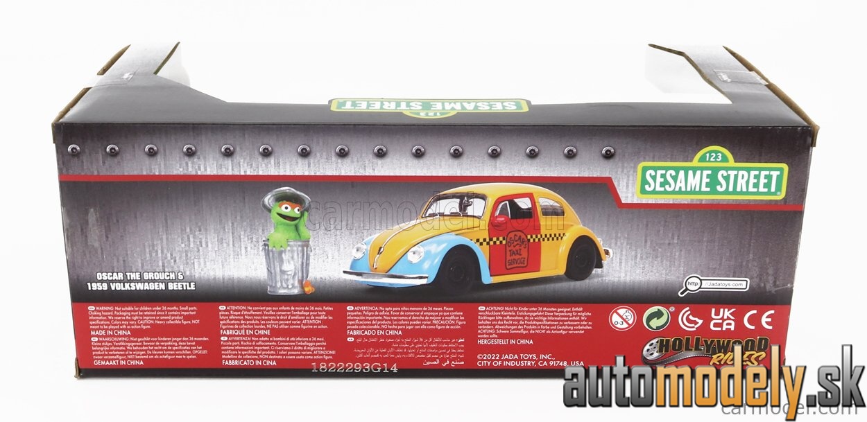 Jada - VOLKSWAGEN BEETLE MAGGIOLINO WITH OSCAR THE GROUNCH SESAME STREET FIGURE 1959 YELLOW RED BLUE - 1:24