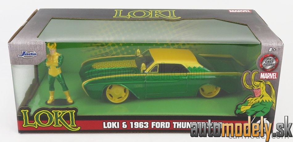 Jada - FORD USA THUNDERBIRD WITH MARVEL LOKI 1963 GREEN YELLOW - 1:24