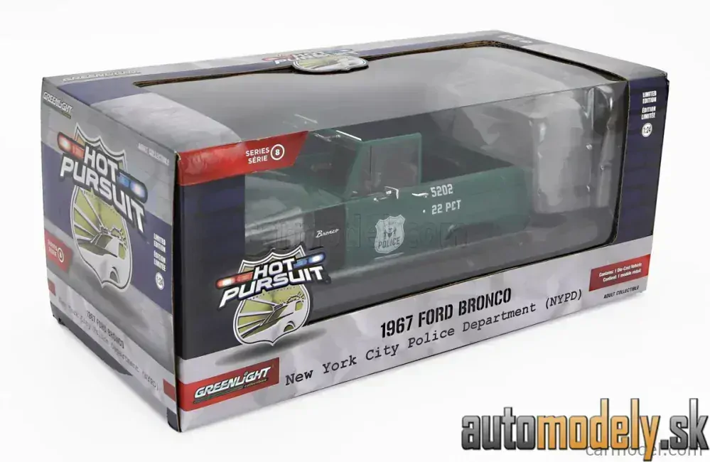 GreenLight - FORD BRONCO NEW YORK POLICE DEPARTMENT NYPD 1967 GREEN WHITE - 1:24