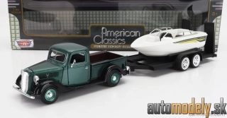 MOTOR-MAX - FORD USA - PICK-UP WITH TRAILER + BOAT 1937 - 1:24