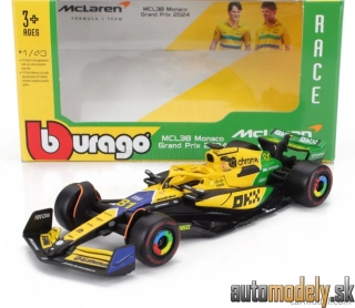 BURAGO - McLAREN - F1 MCL38 TEAM MCLAREN N 81 2nd MONACO GP (SENNA 30th ANNIVERSARY) 2024 OSCAR PIASTRI - 1:43