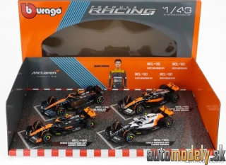 BURAGO - McLAREN - F1 SET 4X - TEAM MCLAREN MCL36 N 4 ABU DHABI GP 2022 - MCL60 N 4 SINGAPORE GP - MONACO GP - BRITISH GP 2023 LANDO NORRIS - 1:43