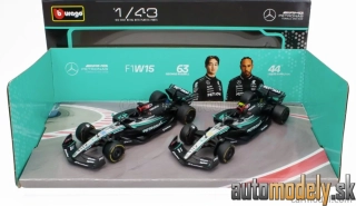BURAGO - MERCEDES GP - SET F1 2X W15 EQ PERFORMANCE TEAM AMG PETRONAS MOTORSPORT N 44 SEASON 2024 LEWIS HAMILTON + N 63 SEASON 2024 GEORGE RUSSELL - 1:43