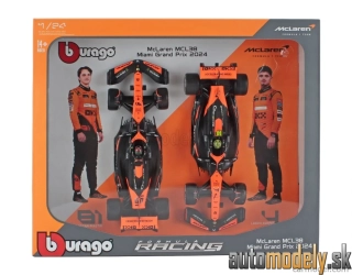Bburago - McLAREN - SET F1 2X MCL38 TEAM MCLAREN N 4 SEASON 2024 LANDO NORRIS + N 81 OSCAR PIASTRI - 1:24