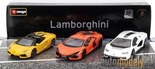 Burago - LAMBORGHINI - SET 3X REVUELTO HYBRID 2023 - AVENTADOR ROADSTER 2018 - COUNTACH LPi 800-4 2021 - 1:43
