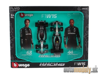Burago - MERCEDES GP - SET F1 2X W15 TEAM MERCEDES-AMG PETRONAS FORMULA ONE N 44 SEASON 2024 LEWIS HAMILTON + N 63 GEORGE RUSSELL - 1:43