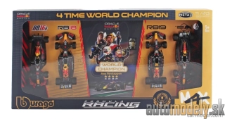 Burago - RED BULL - SET F1 4X - 4 TIME WORLD CHAMPION - RB16B N 33 SEASON 2021 - RB18 N 1 SEASON 2022 - RB19 N 1 SEASON 2023 - RB20 N 1 SEASON 2024 MAX VERSTAPPEN - 1:43