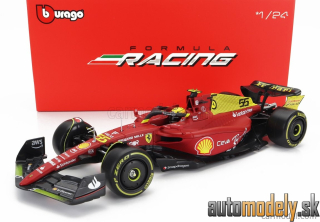 Bburago - FERRARI F1-75 SCUDERIA FERRARI N 55 4th MONZA GP ITALY 2022 CARLOS SAINZ WITH PILOT AND SHOWCASE RED YELLOW - 1:24