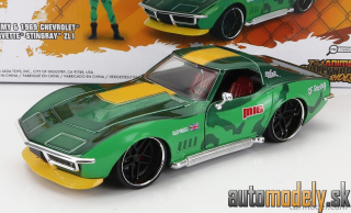 Jada - CHEVROLET CORVETTE ZL1 STINGRAY 1969 WITH CAMMY STREET FIGHTER FIGURE GREEN YELLOW - 1:24
