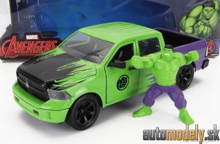 Jada - DODGE RAM 1500 PICK-UP WITH HULK FIGURE MARVEL AVENGERS 2014 GREEN PURPLE - 1:24