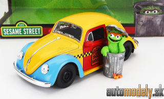 Jada - VOLKSWAGEN BEETLE MAGGIOLINO WITH OSCAR THE GROUNCH SESAME STREET FIGURE 1959 YELLOW RED BLUE - 1:24