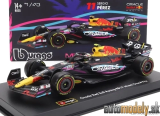 BURAGO - RED BULL F1 RB19 TEAM ORACLE RED BULL RACING N 11 2nd MIAMI GP 2023 SERGIO PEREZ WITH HELMET AND PLASTIC SHOWCASE MATT BLUE - 1:43