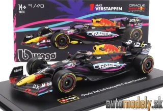 BURAGO - RED BULL F1 RB19 TEAM ORACLE RED BULL RACING N 1 F1 RB19 TEAM ORACLE RED BULL RACING N 1 WORLD CHAMPION WINNER MIAMI GP 2023 MAX VERSTAPPEN WITH HELMET AND PLASTIC SHOWCASE MATT BLUE - 1:43